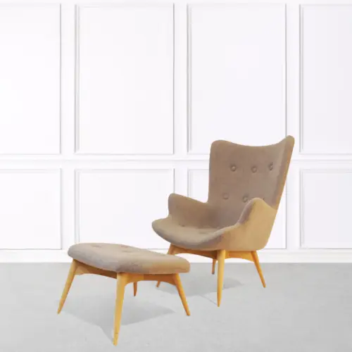 Kabana Chair With Ottoman In Wood Base